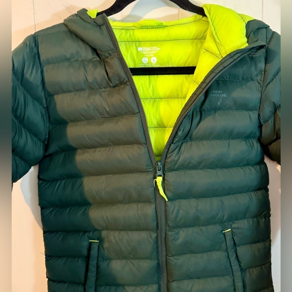 Mountain Warehouse Seasons Kids Insulated Jacket Green Puffer with Hood, Size L - Picture 3 of 8